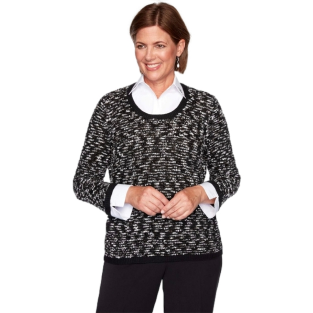 ALFRED DUNNER PETITE• Soft Sweater w Shirt Collar & Cuffs • Petite Small • EUC